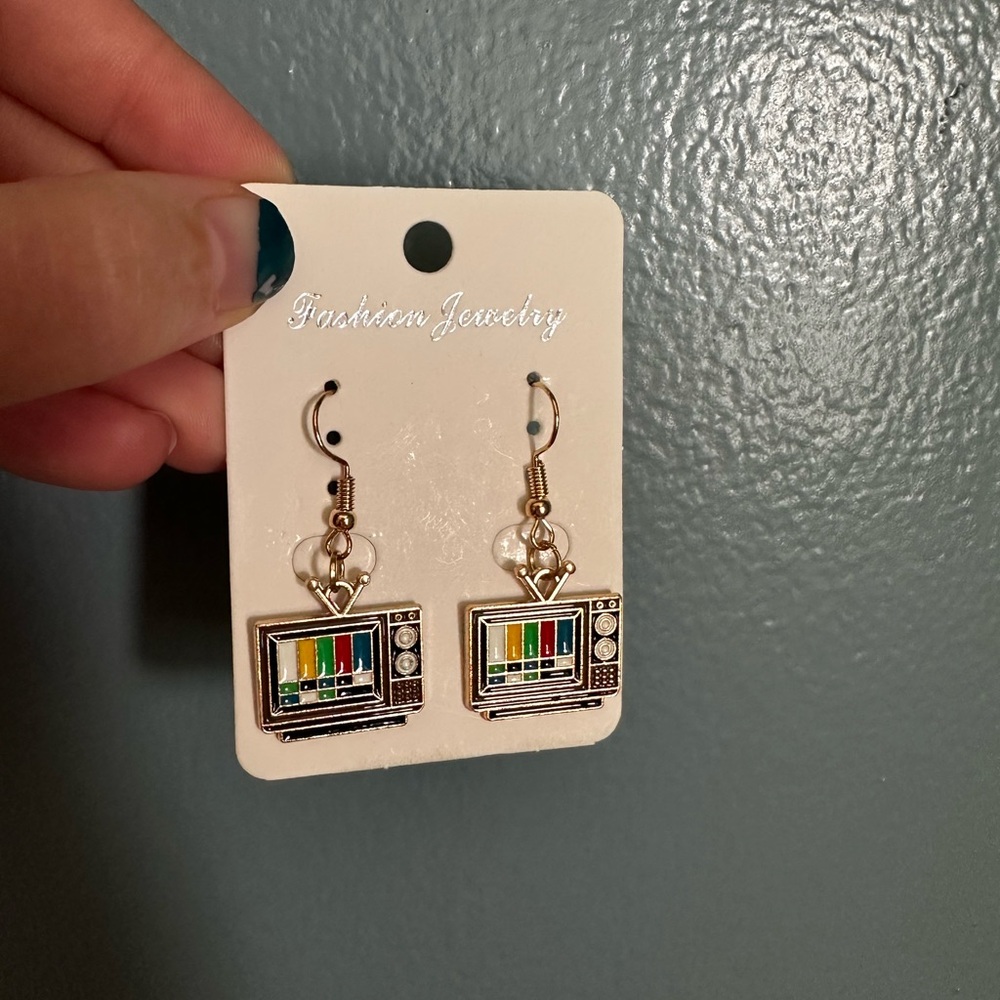 Retro TV Earrings with Colorful Screen